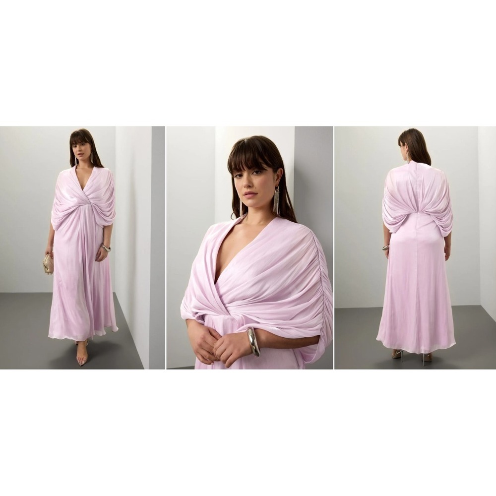 MSRP $880 Badgley Mischka Draped Dolman Sleeve Chiffon Gown Sz 2 Lavender Lilac - Picture 3 of 13